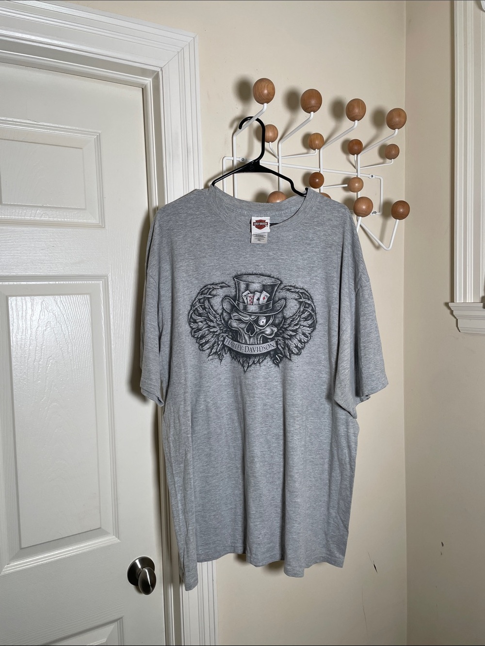 Harley-Davidson  Y2K Grunge Skull & Wings Graphic Tee Gray 2XL